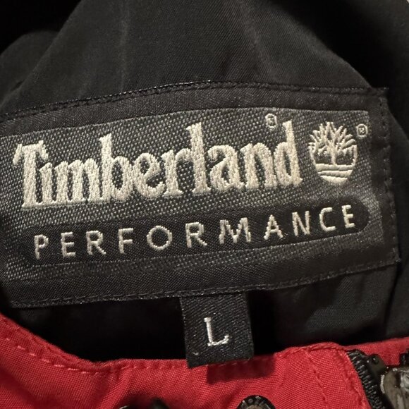 Timberland Jacket Mens Large Red Black Hooded Full Zip Performance Windbreaker - Picture 7 of 11